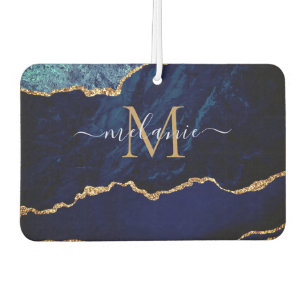 Navy Blue Gold Monogram Your Name Air Freshener Autolufterfrischer