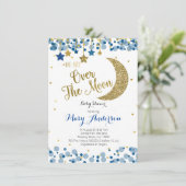 Navy Blue Gold Moon Baby Shower Einladung (Stehend Vorderseite)
