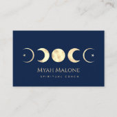 Navy Blue & Gold Moon Phase Yoga Spiritueller Coac Visitenkarte (Vorderseite)