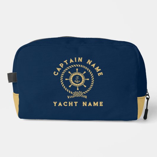 Navy Blue Gold Nautical Boat Wheel Knot Waschbeutel (Vorderseite)