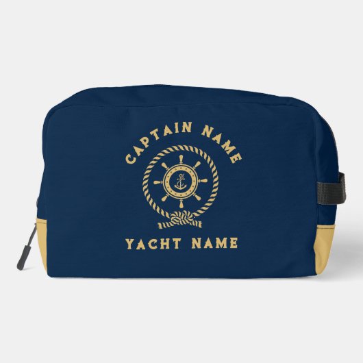 Navy Blue Gold Nautical Boat Wheel Knot Waschbeutel (Rückseite)