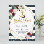 Navy Blue & Gold Nautical Bridal Dusche Einladung (Stehend Vorderseite)