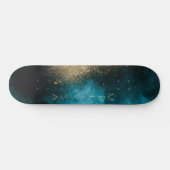 Navy Blue Gold Nebula Monogram Skateboard (Horizontal)