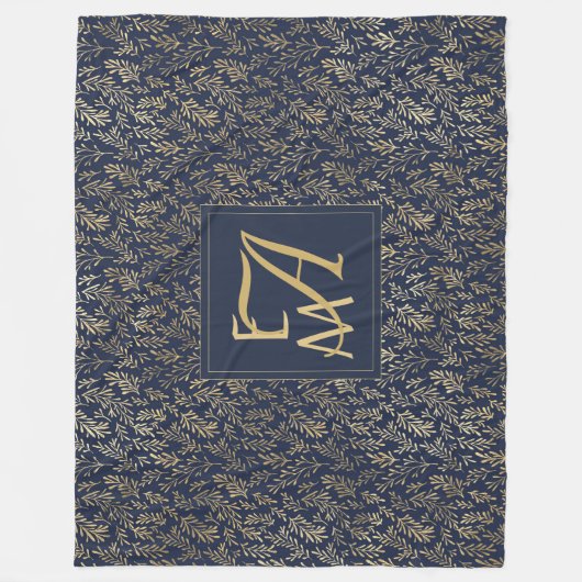 Navy Blue Gold Newly Weds Wedding Monogram Decor Fleecedecke (Vorderseite)