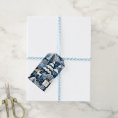 Navy Blue Gold Nordic Christmas Forest Pattern Geschenkanhänger (Mit Garn)