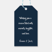 Navy Blue Gold Nordic Christmas Forest Pattern Geschenkanhänger (Rückseite)