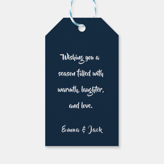 Navy Blue Gold Nordic Christmas Forest Pattern Geschenkanhänger (Rückseite)