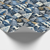 Navy Blue Gold Nordic Christmas Forest Pattern Geschenkpapier (Ecke)