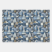 Navy Blue Gold Nordic Christmas Forest Pattern Geschenkpapier Set (Vorderseite)