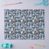 Navy Blue Gold Nordic Christmas Forest Pattern Seidenpapier (Basteln)