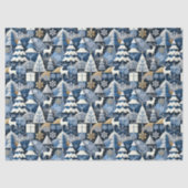 Navy Blue Gold Nordic Christmas Forest Pattern Seidenpapier (Vorderseite)