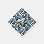 Navy Blue Gold Nordic Christmas Forest Pattern Serviette (Ecke)