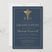 Navy Blue Gold Nurse RN Graduation Party Einladung (Vorderseite)