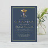 Navy Blue Gold Nurse RN Graduation Party Einladung (Stehend Vorderseite)