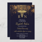 Navy Blue Gold Nursing Graduation Party Einladung (Vorne/Hinten)