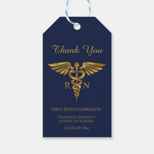 Navy Blue Gold Nursing School RN Abschluss Geschenkanhänger (Vorderseite)