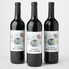 Navy Blue Gold Oututer Space Baby Shower Favoriten Weinetikett