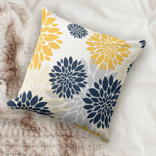 Navy Blue Gold Oversified Blume Muster Kissen