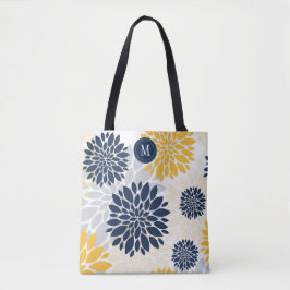 Navy Blue Gold Oversified Floral Monogram Tasche
