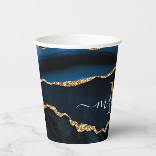 Navy Blue Gold Paper Cups benutzerdefinierten Buch Pappbecher (Vorderseite)