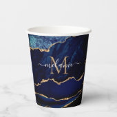 Navy Blue Gold Paper Cups Personalized Name Letter Pappbecher (Rückseite)
