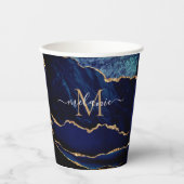 Navy Blue Gold Paper Cups Personalized Name Letter Pappbecher (Vorderseite)