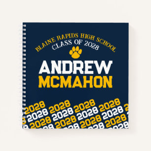 Navy Blue & Gold Pawprint Abschluss Gästebuch Notizblock