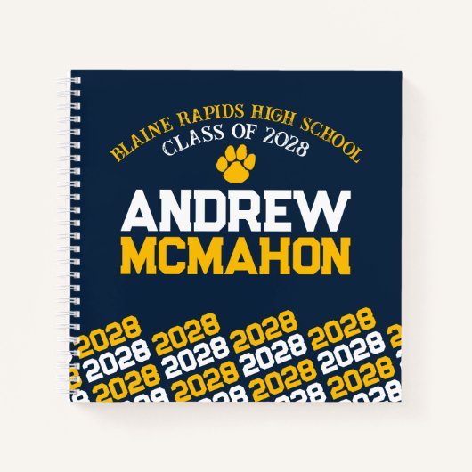 Navy Blue & Gold Pawprint Abschluss Gästebuch Notizblock (Vorderseite)