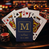 Navy Blue Gold Personalisiert Monogram und Name Spielkarten