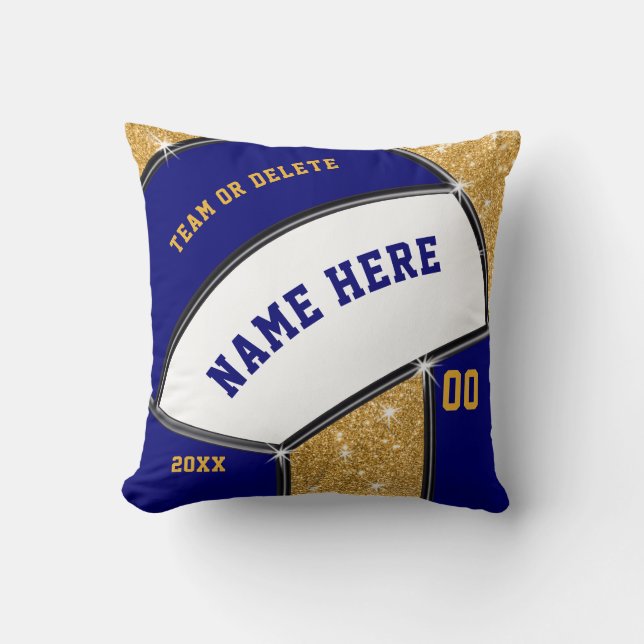 Navy Blue, Gold Personalisiert Volleyball Pillow Kissen (Vorderseite)