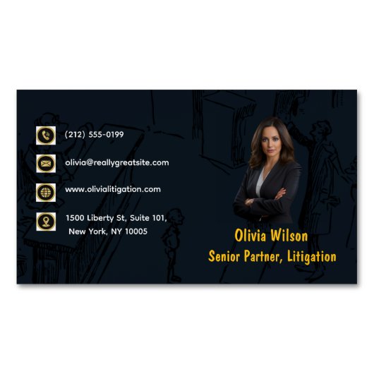 Navy Blue Gold Photo Attorney Business Card Magnetische Visitenkarte (Vorderseite)