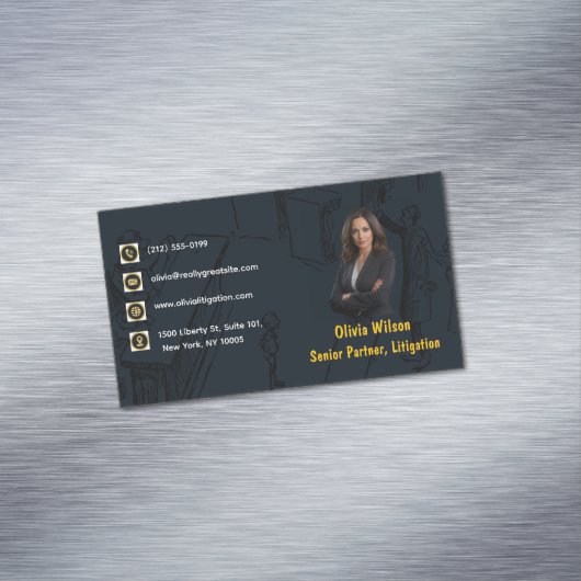 Navy Blue Gold Photo Attorney Business Card Magnetische Visitenkarte (Beispiel)