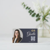Navy Blue Gold Photo Realtor QR Code Slate Stone Visitenkarte (Stehend Vorderseite)