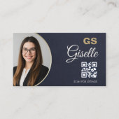 Navy Blue Gold Photo Realtor QR Code Slate Stone Visitenkarte (Vorderseite)