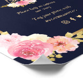 Navy Blue Gold Pink Floral Oh Snap Hochzeitszeiche Poster (Ecke)