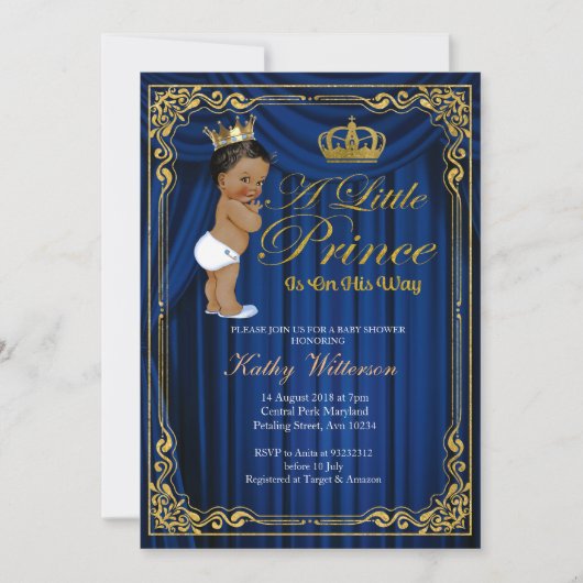 Navy Blue Gold Prince Ethnic Baby Dusche einladen Einladung (Vorderseite)