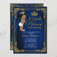 Navy Blue Gold Prince Ethnic Baby Dusche einladen