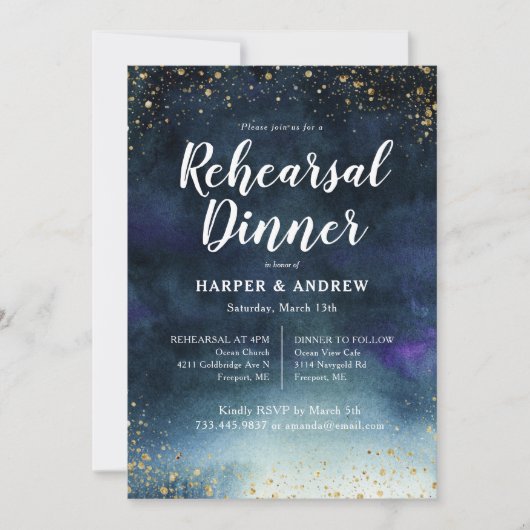 Navy Blue Gold Probe Dinner Einladung (Vorderseite)