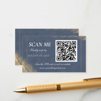 Navy Blue Gold QR Code Digital Wedding RSVP Card Begleitkarte