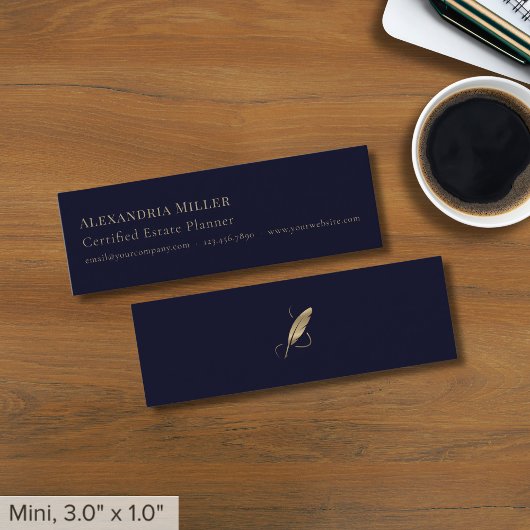Navy Blue Gold Quill Mini Visitenkarte