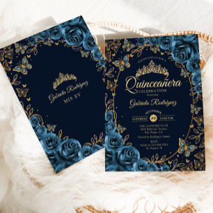 Navy Blue Gold Quinceanera Einladung
