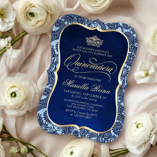 Navy Blue Gold Quinceañera Einladung