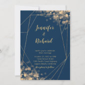 Navy Blue & Gold Rahmen mit Bokeh Lights Einladung (Vorderseite)