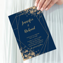 Navy Blue & Gold Rahmen mit Bokeh Lights Einladung