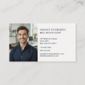 Navy Blue Gold Real Estate Agent Photo Visitenkarte (Rückseite)