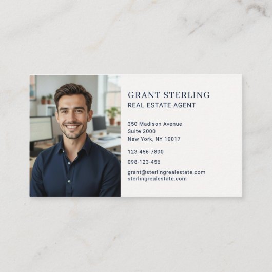 Navy Blue Gold Real Estate Agent Photo Visitenkarte (Rückseite)