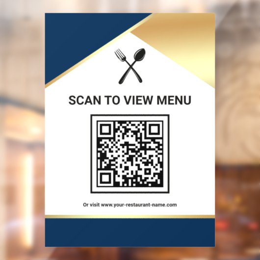 Navy Blue Gold Restaurant Digitaler QR-Code-Menü Fensteraufkleber (Blatt 2)
