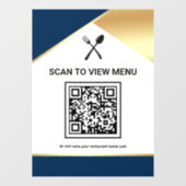 Navy Blue Gold Restaurant Digitaler QR-Code-Menü Fensteraufkleber (Blatt)