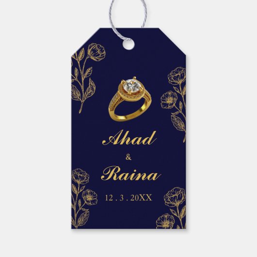 Navy Blue Gold Ring Verlobung Vielen Dank Geschenkanhänger (Vorderseite)