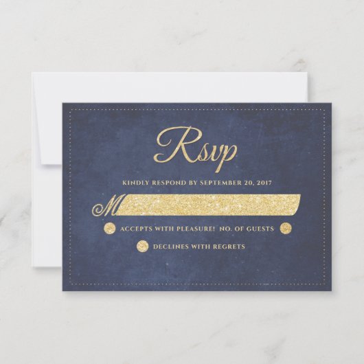 Navy Blue Gold Rustic Chic Wedding RSVP (Vorderseite)